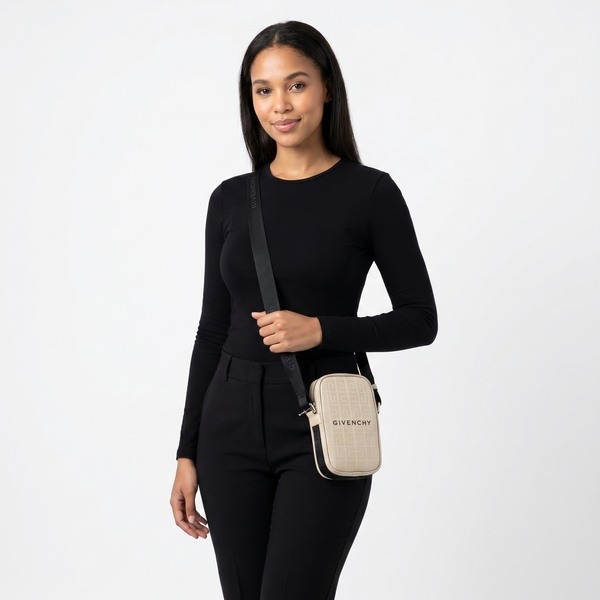 Canvas/Leather 4G Vertical Crossbody Cream
