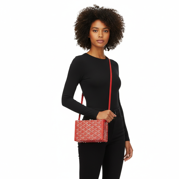 Goyardine Minaudiere Clutch/Crossbody Trunk Red