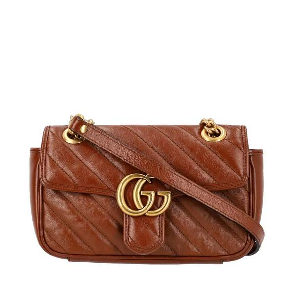 GUCCI Matelasse GG Marmont Small Shoulder Bag Brown | Luxity
