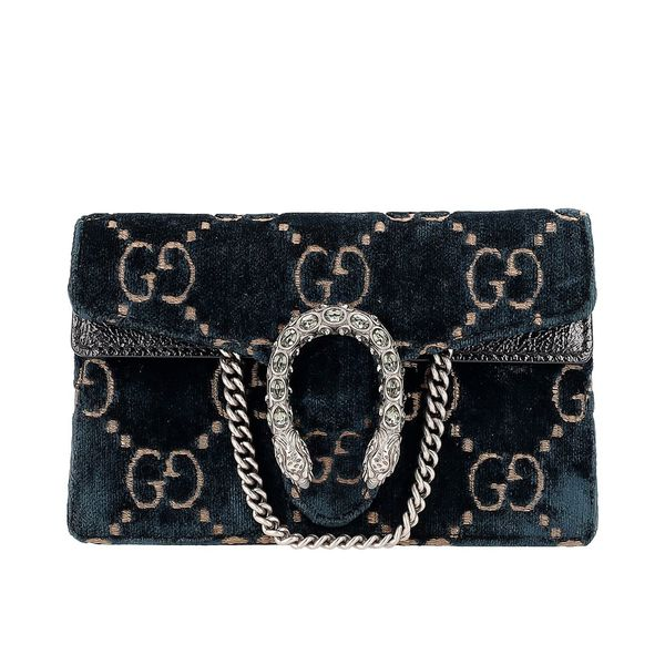 極美品　37　GUCCI　グッチ　デュオニソス　ベロア　チェーン　ミニ　パープル GUCCI Velvet GG Super Mini Dionysus Shoulder Bag Navy | Luxity