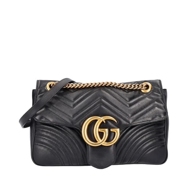 Leather GG Marmont Medium Shoulder Bag Black