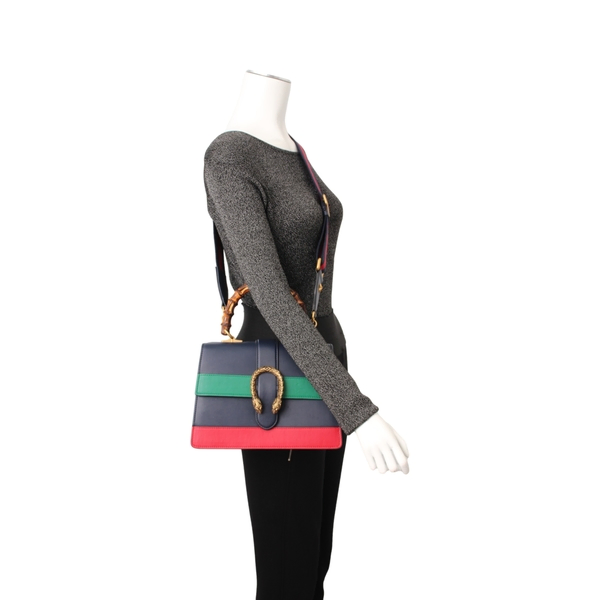 Leather Medium Dionysus Bamboo Top Handle Bag Tricolour