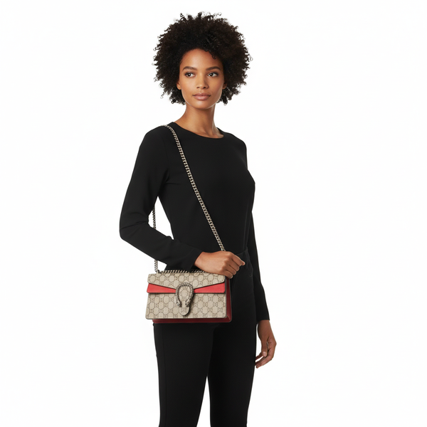 Supreme GG Dionysus Medium Shoulder Bag Beige/Ebony/Red