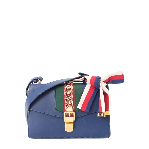 Leather Small Sylvie Shoulder Bag Navy