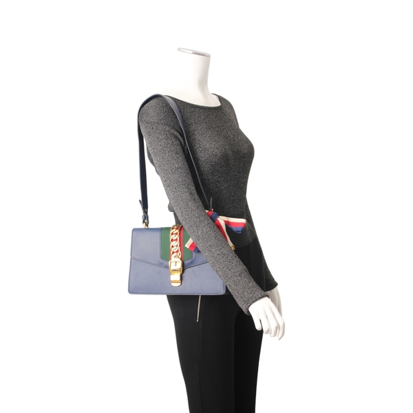 Leather Small Sylvie Shoulder Bag Navy