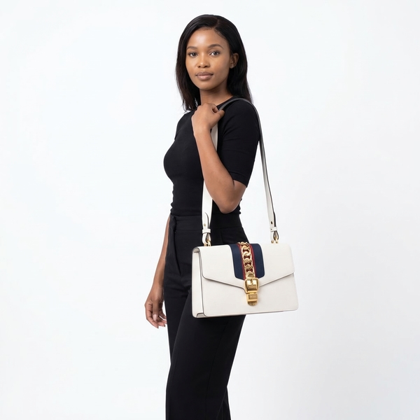 Leather Medium Sylvie Shoulder Bag White
