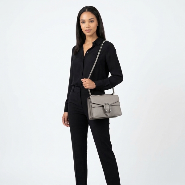 Leather Small Dionysus Shoulder Bag Grey