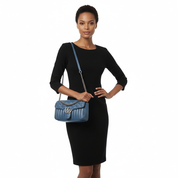 Leather GG Marmont Small Shoulder Bag Blue