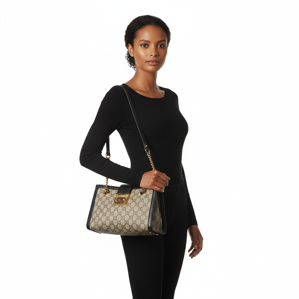 Supreme GG Medium Padlock Tote Beige/Ebony/Black