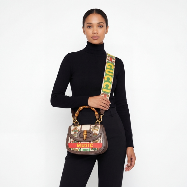 Canvas/Leather Music 100 Centennial Bamboo Top Handle Bag Multicolour