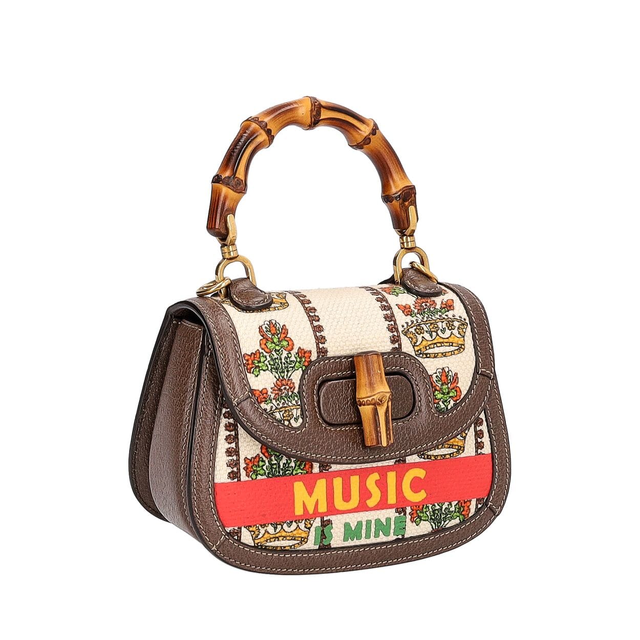 GUCCI Canvas/Leather Music 100 Centennial Bamboo Top Handle Bag