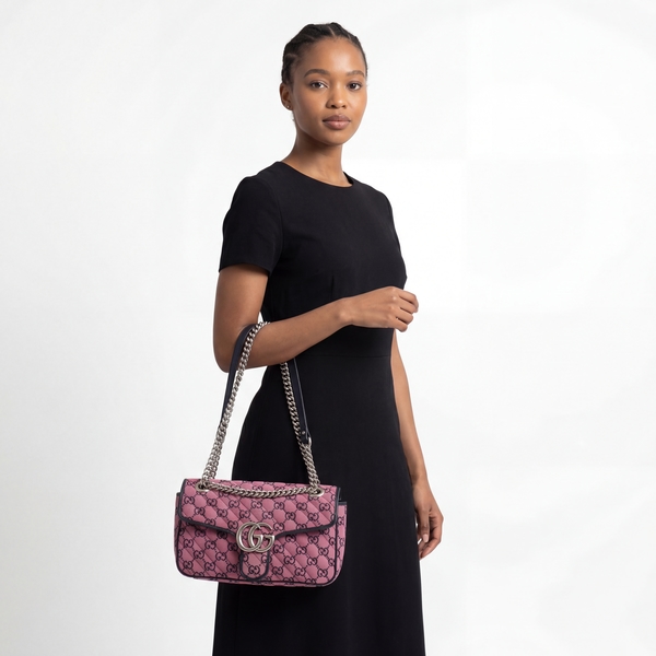 Canvas GG Marmont Medium Shoulder Bag Pink/Navy