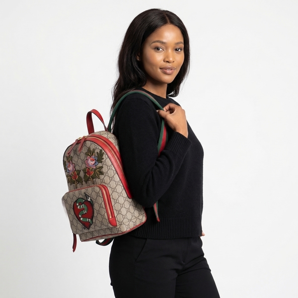 Supreme GG Kingsnake Flower Patches Small Backpack Beige\Ebony/Red