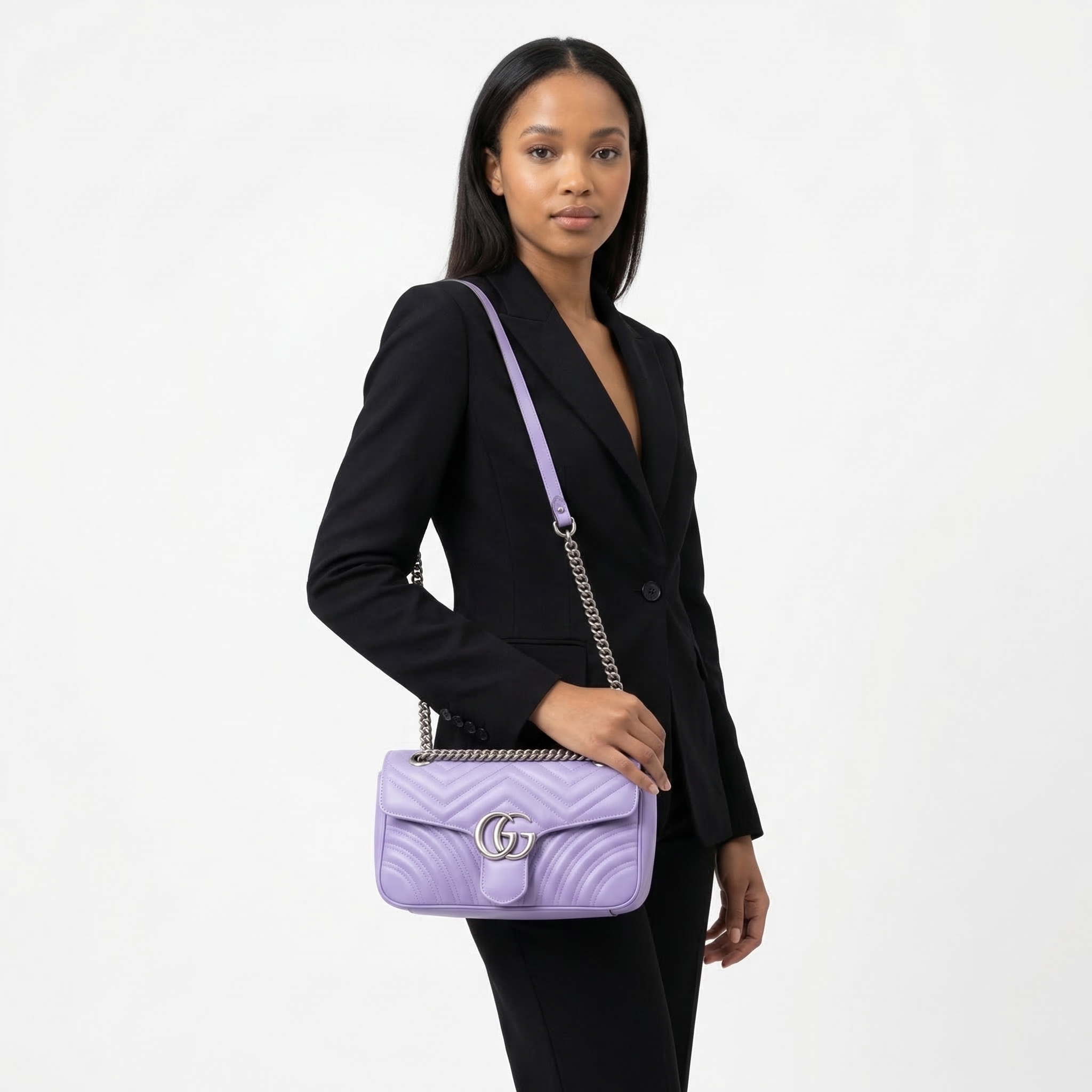 GUCCI Marmont GG Medium Shoulder Bag Lilac | Luxity