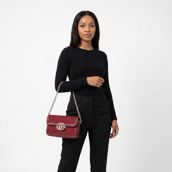 Leather/Silk GG Go Shoulder Bag Burgundy