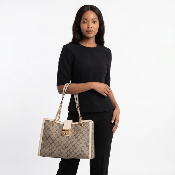 Supreme GG Padlock Shoulder Bag Beige/White