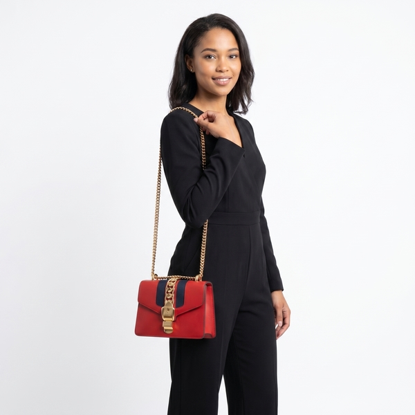 Leather Mini Sylvie Shoulder Bag Red