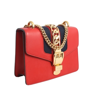 Leather Mini Sylvie Shoulder Bag Red, view 2