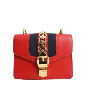 Leather Mini Sylvie Shoulder Bag Red, view 5
