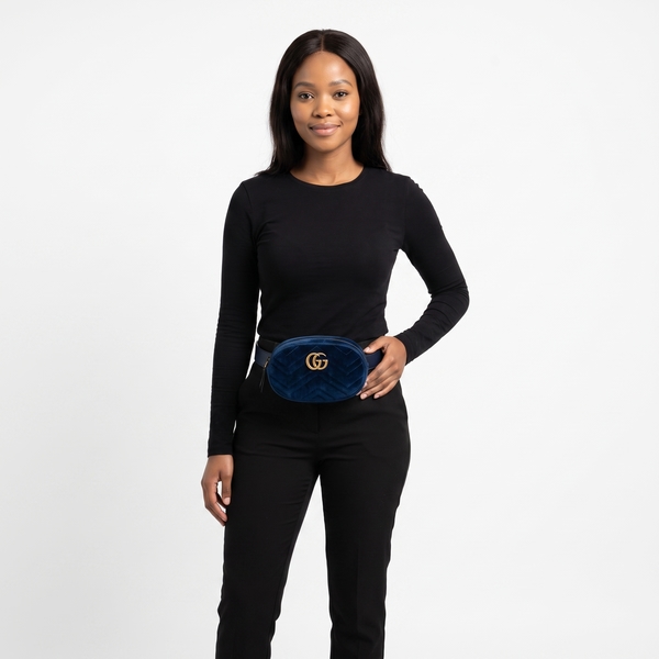 Velvet GG Marmont Belt Bag Blue - S: 85 (34)