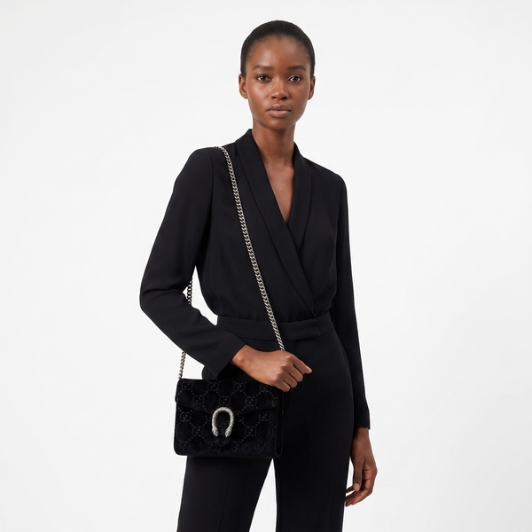 Velvet GG Super Mini Dionysus Shoulder Bag Black