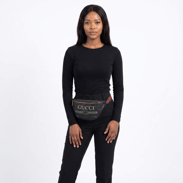 Leather Logo Belt Bag Black