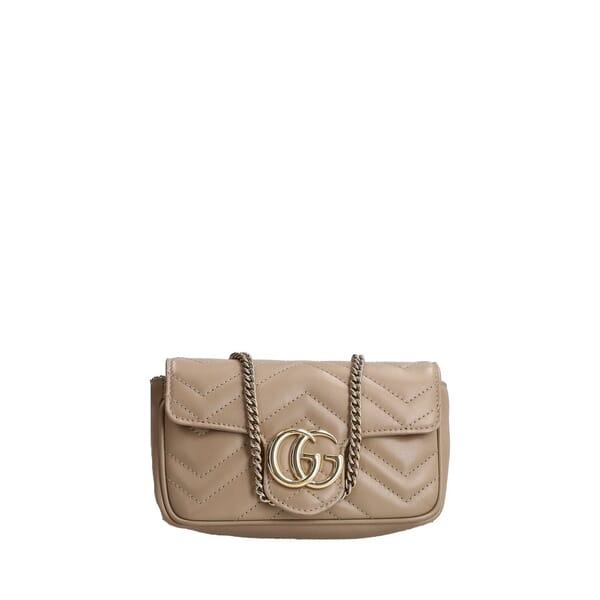 Leather GG Marmont Mini Shoulder Bag Taupe