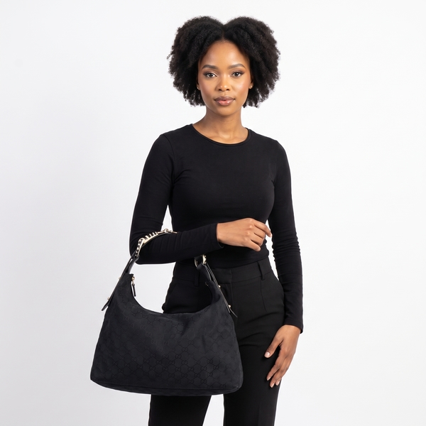 Canvas GG Bamboo Horsebit Hobo Black
