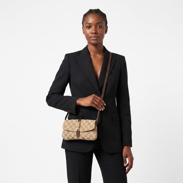 Canvas GG Jackie Small Shoulder Bag Beige/Brown