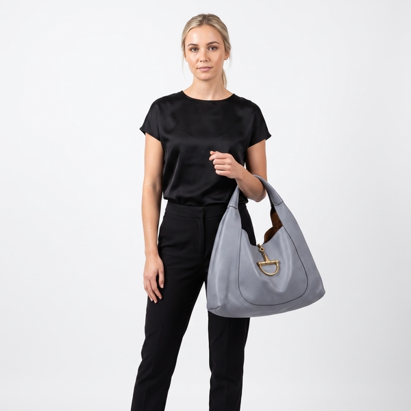 Leather Softbit Maxi Shoulder Bag Blue