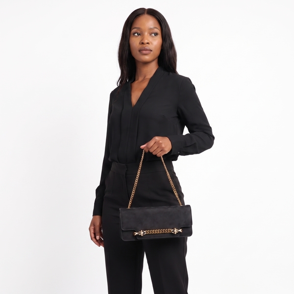 Vintage Suede Chain Tiger Head Bag/Clutch Black