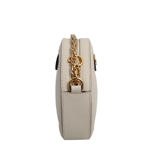 Leather Round Mini Ophidia Shoulder Bag White, view 4