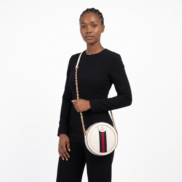 Leather Round Mini Ophidia Shoulder Bag White