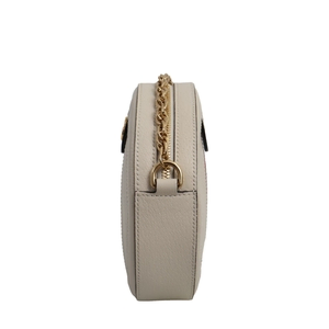 Leather Round Mini Ophidia Shoulder Bag White, view 5
