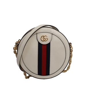 Leather Round Mini Ophidia Shoulder Bag White