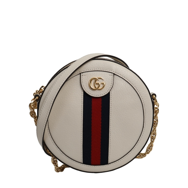 Leather Round Mini Ophidia Shoulder Bag White