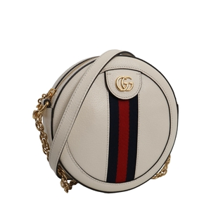 Leather Round Mini Ophidia Shoulder Bag White, view 2