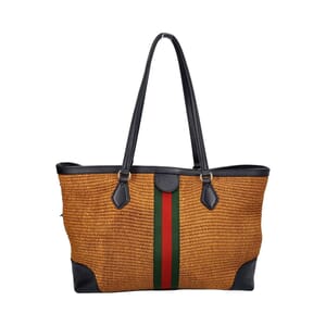 Raffia Ophidia Tote Brown/Navy, view 3