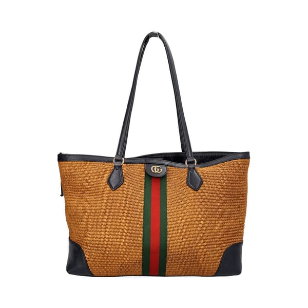 Raffia Ophidia Tote Brown/Navy
