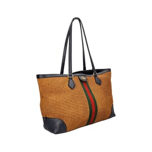 Raffia Ophidia Tote Brown/Navy, view 2