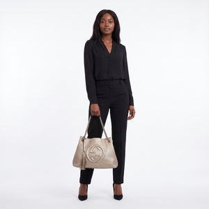 Metallic Soho Hobo Shoulder Bag Champagne Gold, view 8