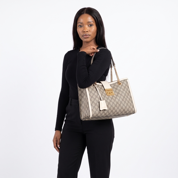 Supreme GG Padlock Shoulder Bag Beige/White