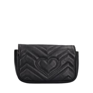 Leather GG Marmont Mini Shoulder Bag Black, view 3