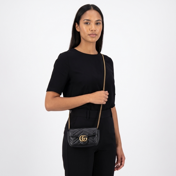 Leather GG Marmont Mini Shoulder Bag Black