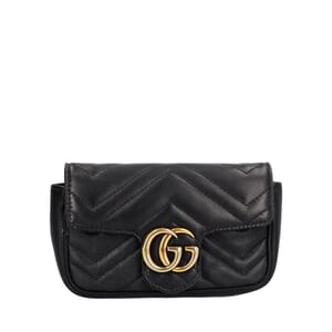 Leather GG Marmont Mini Shoulder Bag Black, view 5