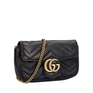 Leather GG Marmont Mini Shoulder Bag Black, view 2