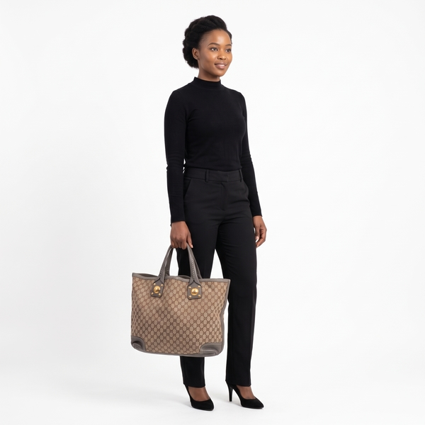 Canvas/Leather Sunset Tote Beige/Grey