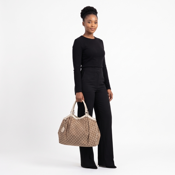 Canvas GG Large Sukey Tote Beige/Ebony
