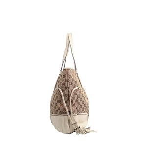Canvas Tribeca Tassel Tote Beige/White, view 4