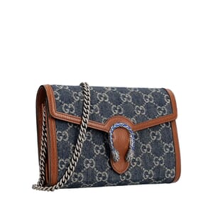 Denim GG Dionysus Chain Wallet Blue/Brown, view 2